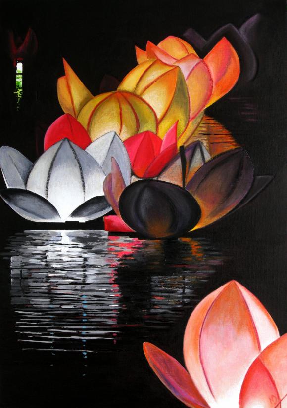 Chinese Lanterns, Dark Water by Martin Davis