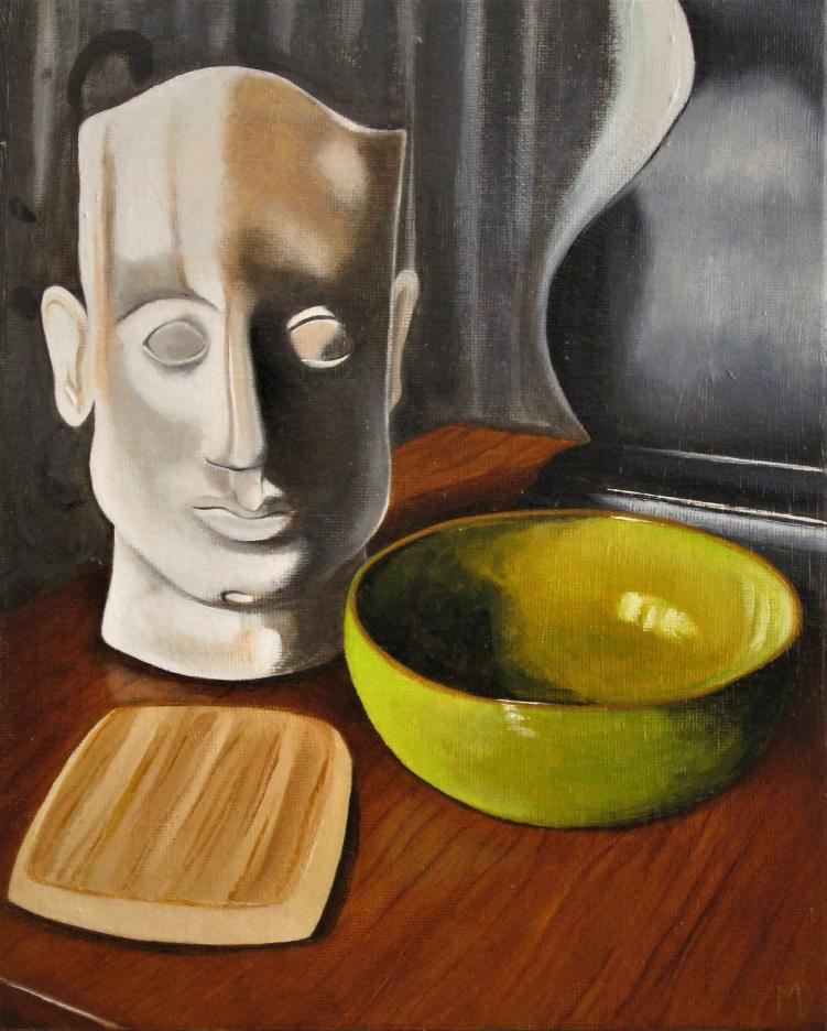 Green bowl with bust by Martin Davis